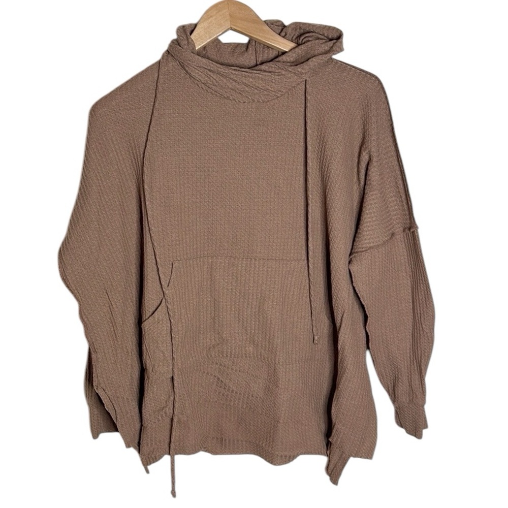 Talulah Tan Relaxed Knit Thermal Waffle Hoodie Size S